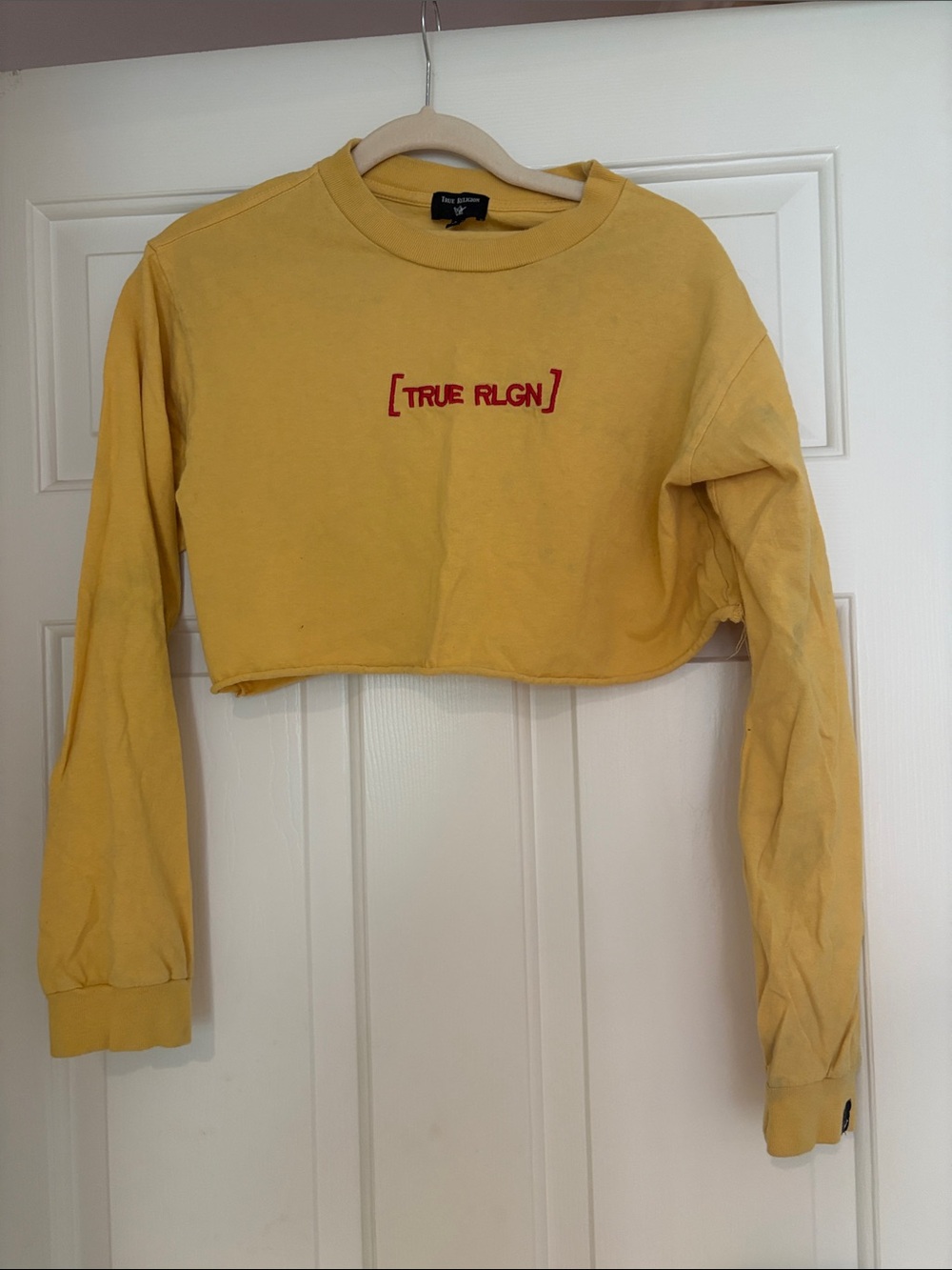 True Religion Yellow Cropped Long-Sleeve Top with Red Logo